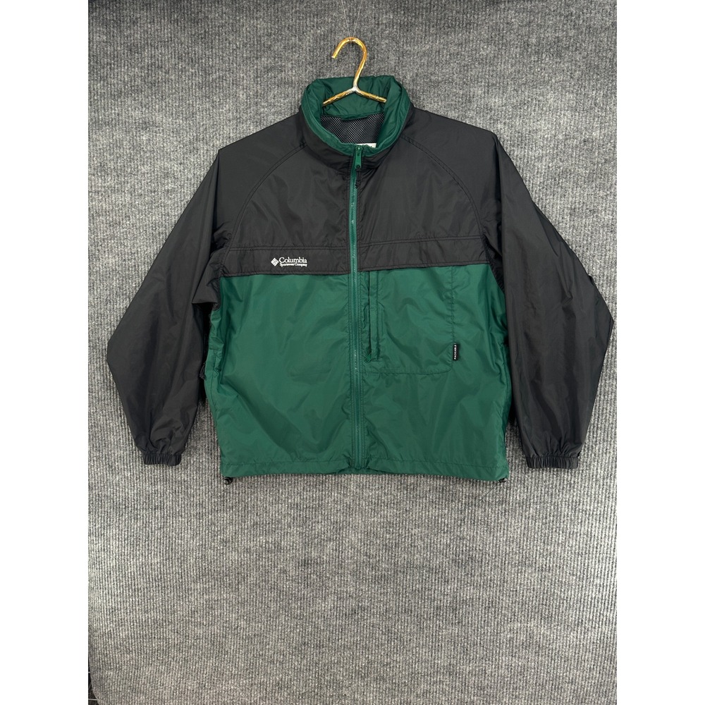 Columbia Windbreaker Jacket Mens Large Green Black Packable Vintage Gorpcore Zip